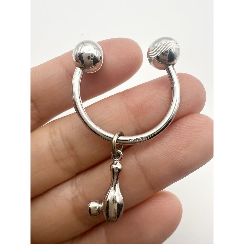 925 Sterling Silver Key Ring bowling Pin Charm